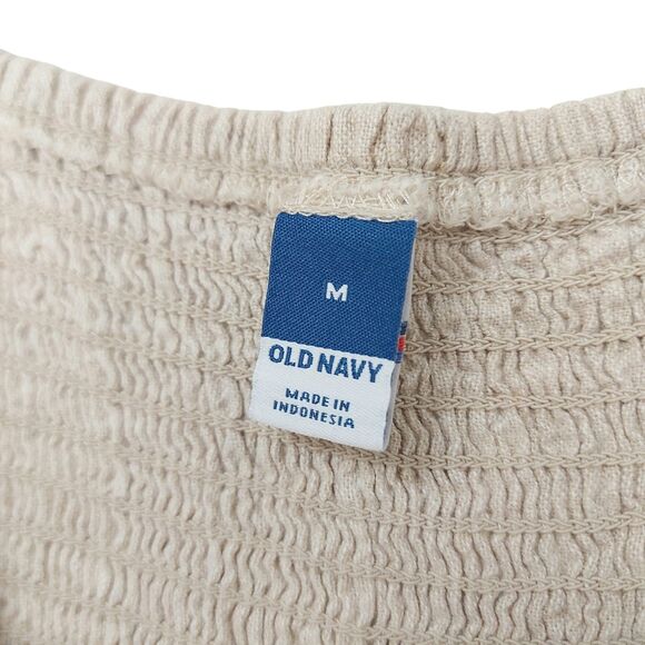 Old Navy Jumpsuit Womens Medium Beige Fit & Flare Linen Blend Beach Coastal - Picture 8 of 12